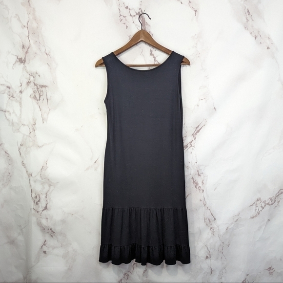 Garnet Hill Dress Small Black Tank Ruffle Stretch Sleeveless Jersey Viscose V - Picture 5 of 13